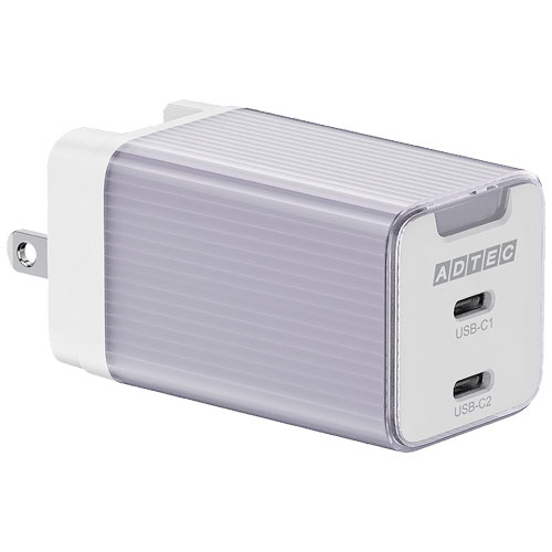 アドテック APD-V065C2-PU [PD充電器 最大65W Type-C×2、PD3.0対応 折り畳み式プラグ パープル]