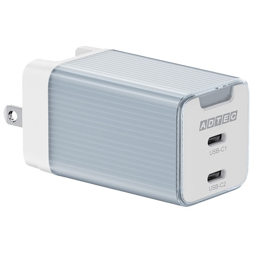 アドテック APD-V065C2-BL [PD充電器 最大65W Type-C×2、PD3.0対応 折り畳み式プラグ ブルー]