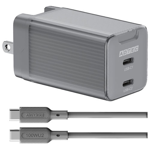 アドテック APD-V065C2-BK-SC10U2 [PD充電器 最大65W Type-C×2、PD3.0対応 Type-C ケーブル (100W対応)付 ブラック]