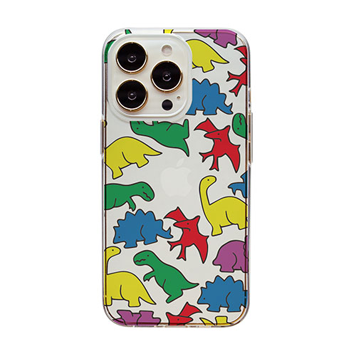 dparks DS24154i14P [ソフトクリアケース for iPhone 14 Pro カラフルザウルス 背面カバー型]