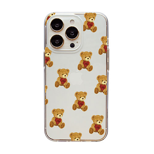 dparks DS24153i14P [ソフトクリアケース for iPhone 14 Pro ハートテディ 背面カバー型]
