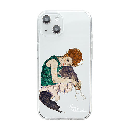 dparks DS24142i14 [ソフトクリアケース for iPhone 14 座る女 by エゴン・シーレ 背面カバー型]