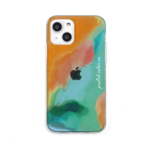 dparks DS21167i13 [ソフトクリアケース for iPhone 13 Pastel color OrangeGreen]
