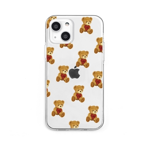 dparks DS21554i13 [ソフトクリアケース for iPhone 13 ハートテディ]