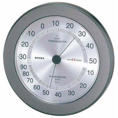 EMPEX EMPEX 温度・湿度計 スーパーEX高品質 温度・湿度計 壁掛用 EX-2737 メタリックグレー