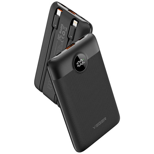 VEGER(ベガー) UQ-C11 [10000mAh　2ケーブル内蔵 ポータブルバッテリー ブラック]