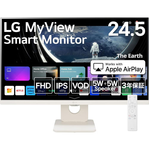 LG電子ジャパン SmartMonitor 25SR50F-W [スマートモニター 24.5型/ホワイト/WebOS23/スタンド型]