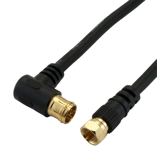 HORIC HAT10-335LSBK [アンテナケーブル 1m ブラック F型差込式/ネジ式コネクタ L字/ストレートタイプ]