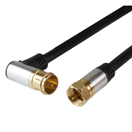 HORIC AC10-386BKX5 [5個セット アンテナケーブル 1m ブラック アルミヘッド L字差込式/ネジ式コネクタ]