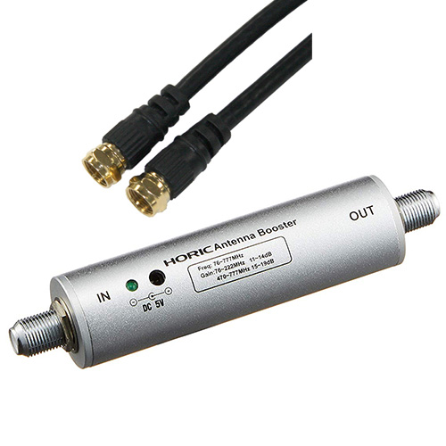 HORIC アンテナブースター 室内・地デジ(UHF/VHF)専用 中継タイプ+ケーブル 1m ブラック 両側F型ネジ式コネクタ
