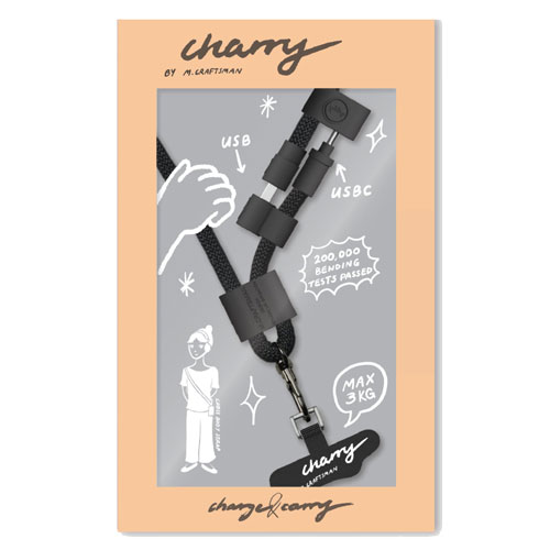 Charry-ABK-AC [Charry ショルダータイプ 充電ケーブル内蔵携帯ストラップ  オールブラック]