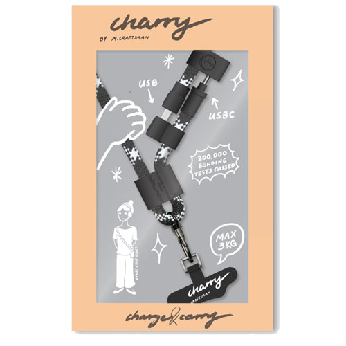 M.Craftsman Charry-BK&WH-AC [Charry ショルダータイプ 充電ケーブル内蔵携帯ストラップ  ブラック＆ホワイト]