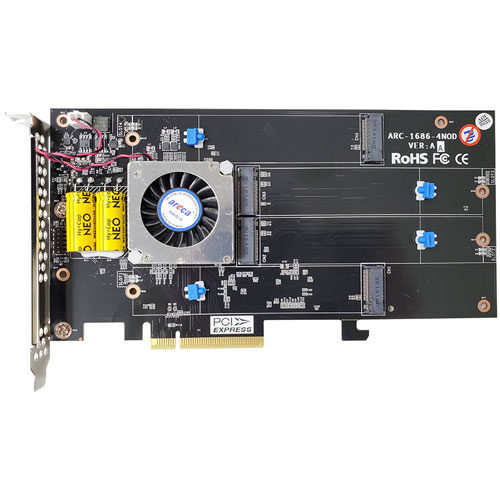 ARECA ARC-1686-4NOD [NVMe Cacheless Hardware RAID Adapter 12ポート (内部 4 (4x M.2)) PCIe Gen 4.0 x8]