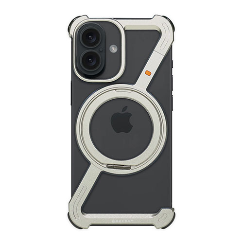 HACRAY HR27181i16 [360 RingStandバンパー for iPhone 16 アルミ・シルバー]