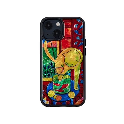 ikins I21035i13MN [天然貝ケース for iPhone 13 mini 魚と猫]