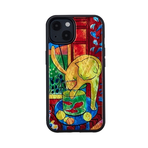 ikins I21052i13 [天然貝ケース for iPhone 13 魚と猫]