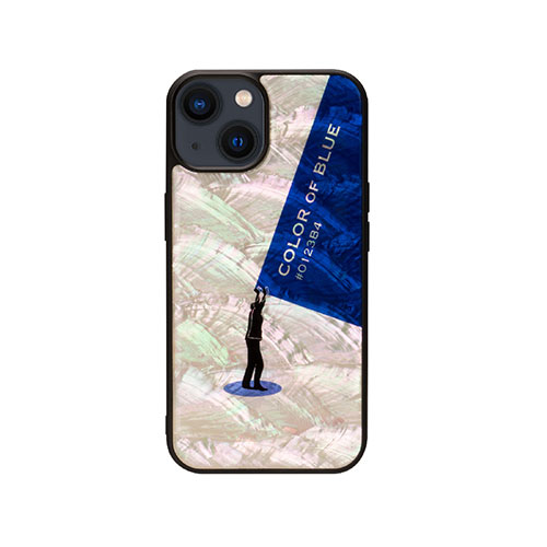 ikins I23568i14 [天然貝ケース for iPhone 14 Royal Blue 背面カバー型]