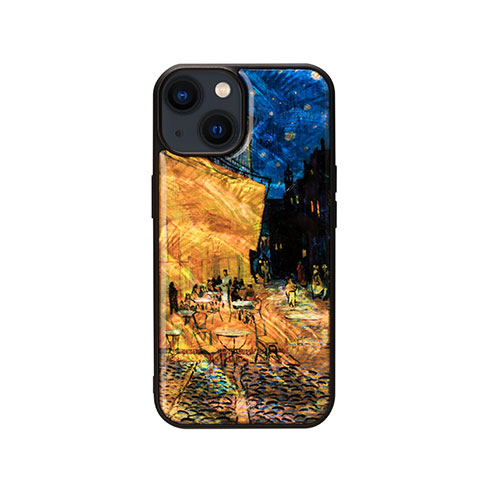 ikins I23572i14 [天然貝ケース for iPhone 14 夜のカフェテラス 背面カバー型]