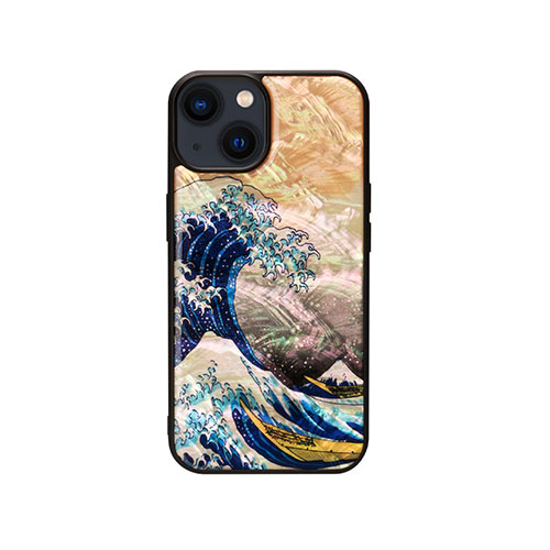 ikins I23578i14 [天然貝ケース for iPhone 14 神奈川沖浪裏 背面カバー型]