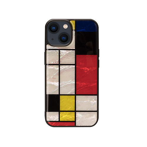 ikins I23579i14 [天然貝ケース for iPhone 14 Mondrian 背面カバー型]