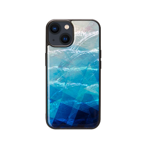 ikins I23580i14 [天然貝ケース for iPhone 14 Blue Lake 背面カバー型]