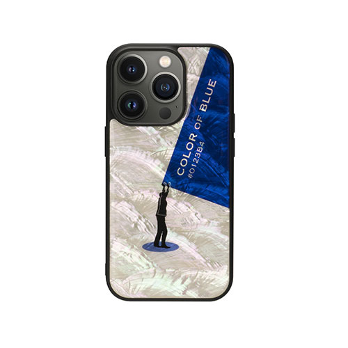 ikins I23584i14P [天然貝ケース for iPhone 14 Pro Royal Blue 背面カバー型]