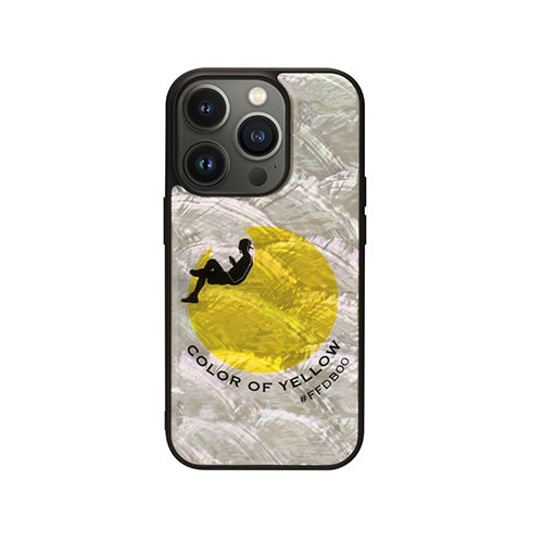 ikins I23585i14P [天然貝ケース for iPhone 14 Pro Sunset Yellow 背面カバー型]