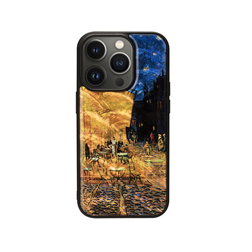 ikins I23588i14P [天然貝ケース for iPhone 14 Pro 夜のカフェテラス 背面カバー型]