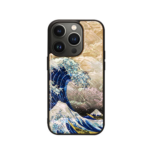 ikins I23594i14P [天然貝ケース for iPhone 14 Pro 神奈川沖浪裏 背面カバー型]