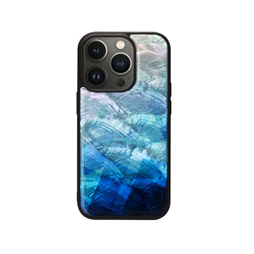 ikins I23596i14P [天然貝ケース for iPhone 14 Pro Blue Lake 背面カバー型]