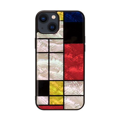 ikins I23604i14M [天然貝ケース for iPhone 14 Plus Mondrian 背面カバー型]