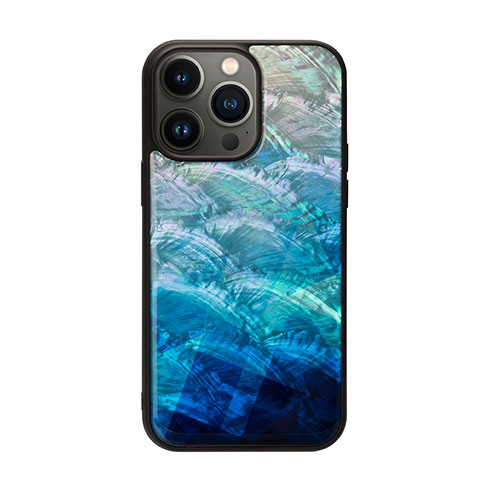 ikins I23614i14PM [天然貝ケース for iPhone 14 Pro Max Blue Lake 背面カバー型]