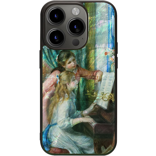 ikins I25476i15PR [天然貝ケース for iPhone 15 Pro ピアノに寄る少女たち]