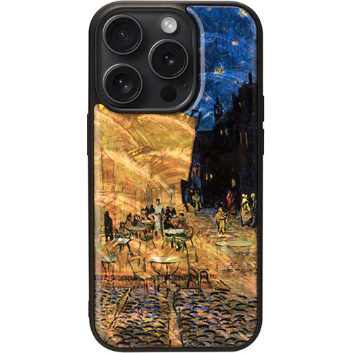 ikins I26510i15PR [MagSafe対応天然貝ケース for iPhone 15 Pro  夜のカフェテラス]