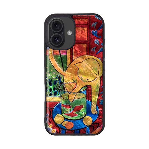 ikins I27119i16 [天然貝ケース for iPhone 16 魚と猫]
