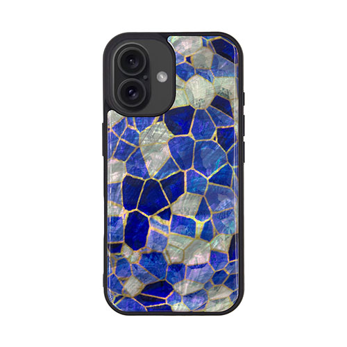ikins I27129i16 [天然貝ケース for iPhone 16 ステンドグラス ブルー]