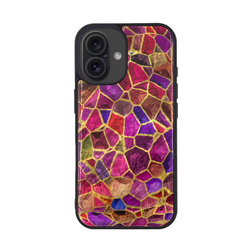 ikins I27131i16 [天然貝ケース for iPhone 16 ステンドグラス ピンク]
