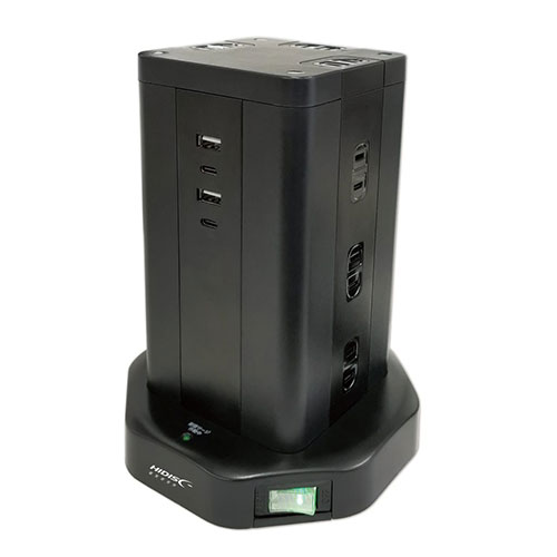 磁気研究所 HD-AC12C2U2BK [タワー型USB付電源タップ　(Type-C×2+Type-A×2)]