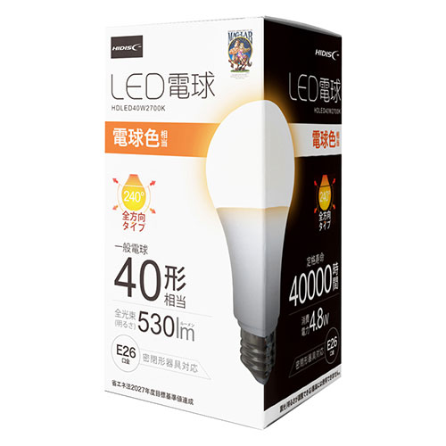磁気研究所 HDLED40W2700KX10 [【10個セット】 LED電球(一般電球40形相当) 電球色]