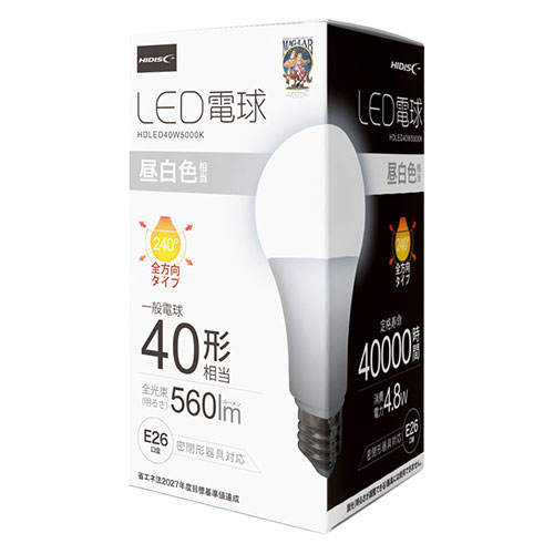 磁気研究所 HDLED40W5000KX10 [【10個セット】 LED電球(一般電球40形相当) 昼白色]