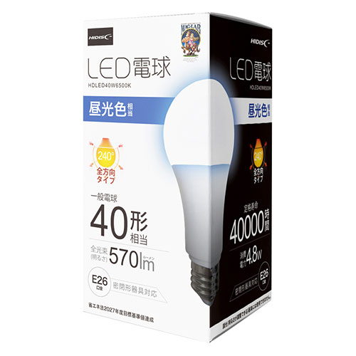 磁気研究所 HDLED40W6500KX10 [【10個セット】 LED電球(一般電球40形相当) 昼光色]