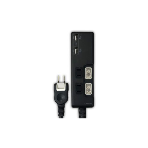 磁気研究所 HDUTC2U2B [USB 2ポート付 節電タップ(独立スイッチ付) 2個口+2USBポート ブラック]