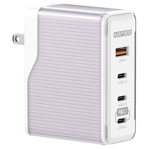 アドテック APD-V150AC3-PU [PD充電器 合計150W (最大140W) Type-C×3＋Type-A×1、PD3.1対応 パープル]