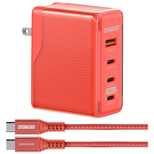 アドテック APD-V150AC3-RD-CU4G3 [PD充電器 最大140W Type-C×3＋Type-A×1 Type-Cケーブル (240W対応)付 レッド]