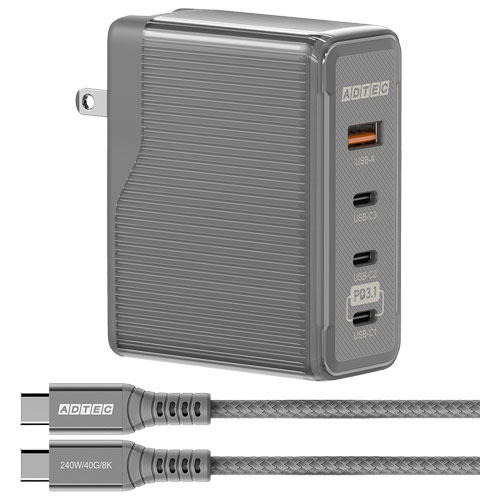 アドテック APD-V150AC3-BK-CU4G3 [PD充電器 最大140W Type-C×3＋Type-A×1 Type-Cケーブル (240W対応)付 ブラック]