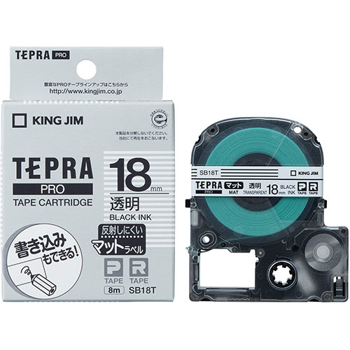 キングジム KJ-SB18TX5 [【5個セット】テプラPROテープ マットラベル透明 18mm 黒文字]