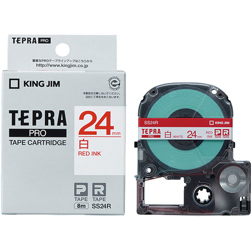 キングジム KJ-SS24RX5 [【5個セット】テプラPROテープ白ラベル 24mm 赤文字]