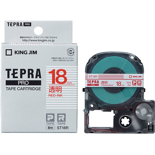 キングジム KJ-ST18R [テプラPROテープ透明ラベル 18mm 赤文字]