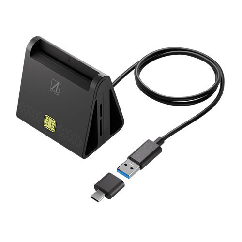 USB A/C接続 スタンド型マルチICカードリーダー SD/microSDカード マイナポータル/e-Tax/eLTAX対応