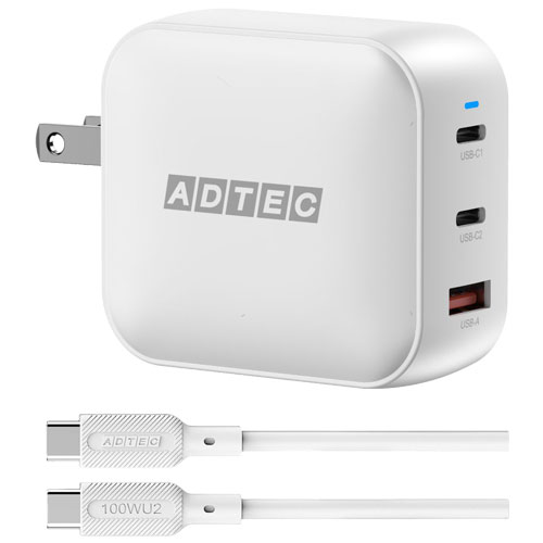アドテック APD-V100AC2-WH-SCU2 [PD充電器 最大140W Type-C×2＋Type-A×1 Type-Cケーブル (100W対応)付 ホワイト]